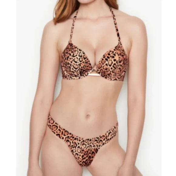 👙 Victoria's Secret Bombshell Swim Bikini Top Pelosa Bottom Leopard - Picture 1 of 4